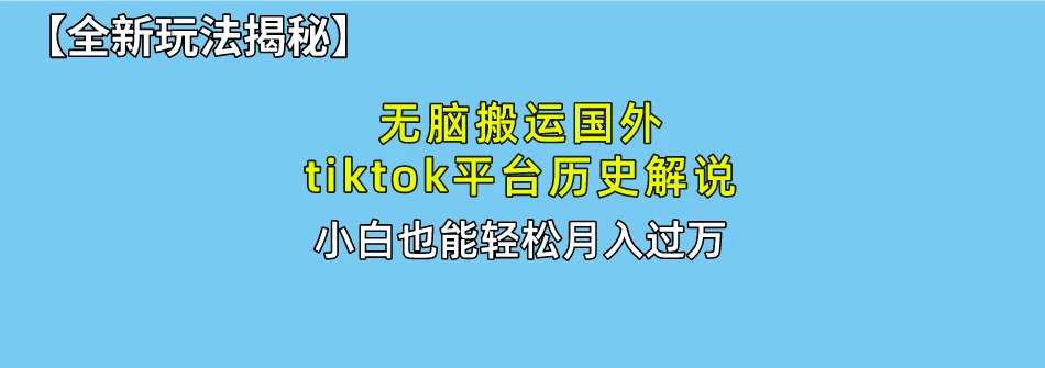 史上最简单！搬运TikTok历史视频，驱虫后轻松月赚万元-资源项目网