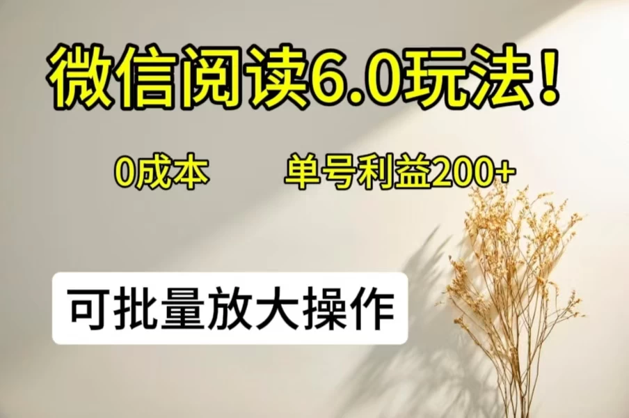 微信阅读6.0玩法！0撸，单号利益200+，可批量放大操作-资源项目网