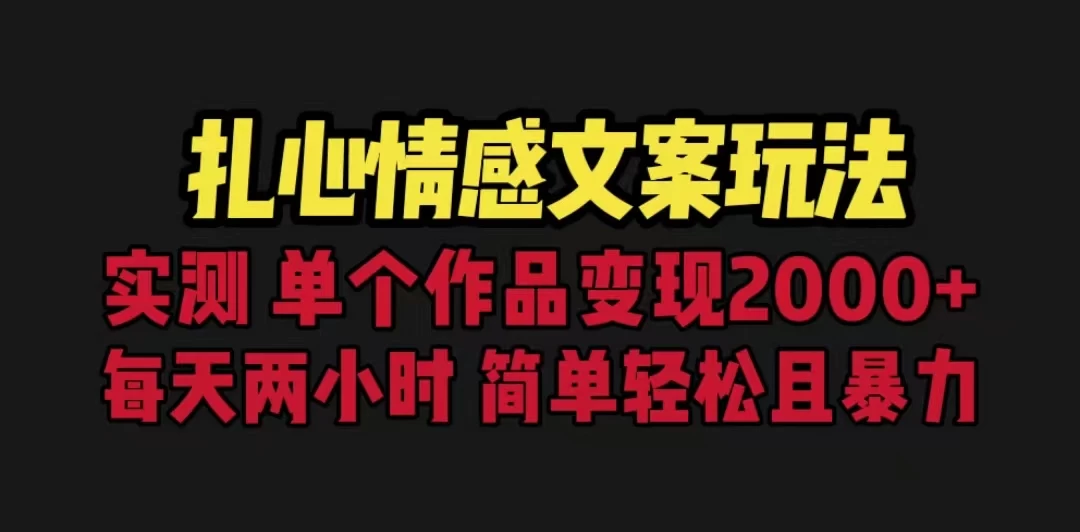 扎心情感文案玩法，单个作品变现2000+，一分钟一条原创作品，流量爆炸-资源项目网