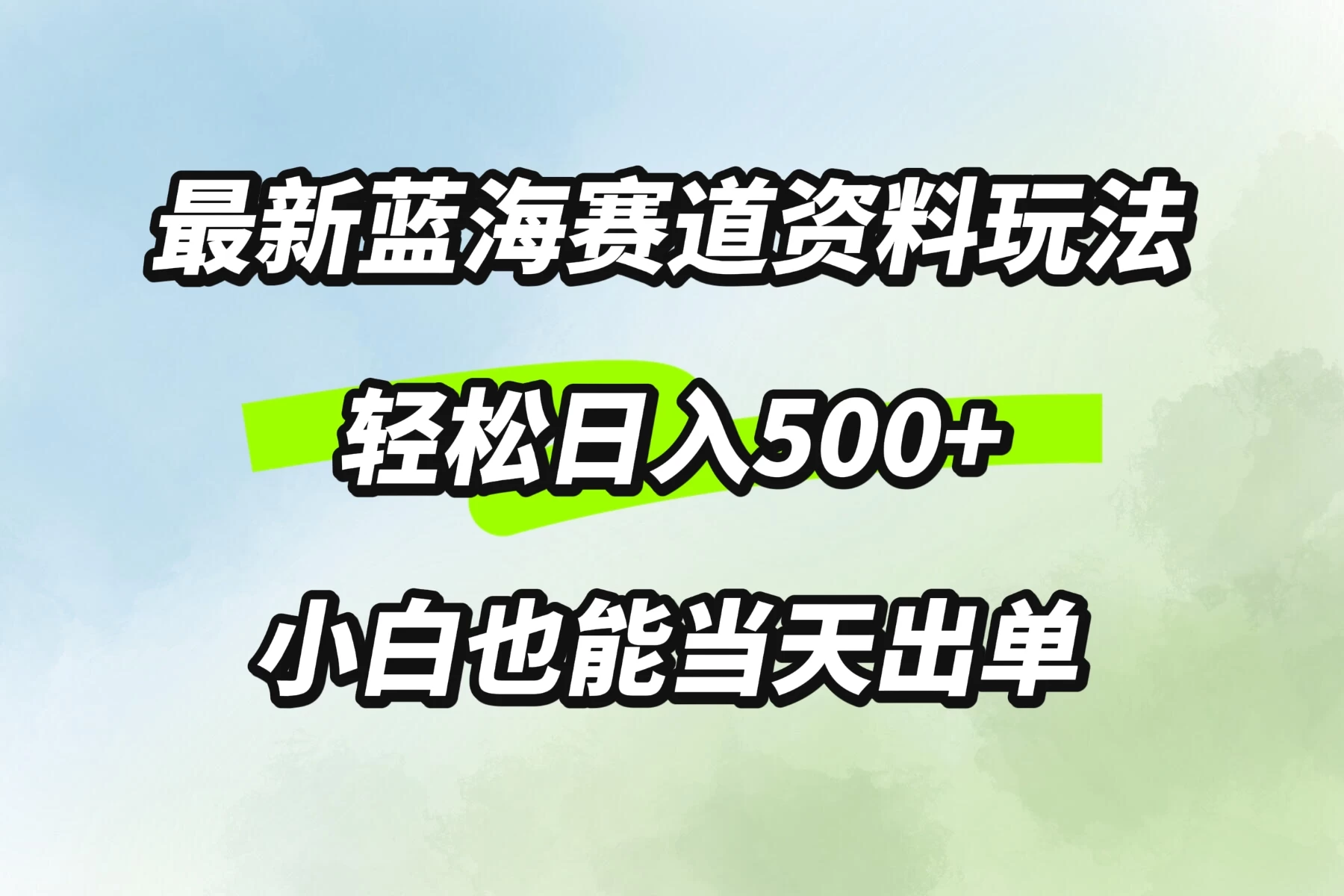 最新蓝海赛道资料玩法，轻松日入500+，小白也能当天出单-资源项目网