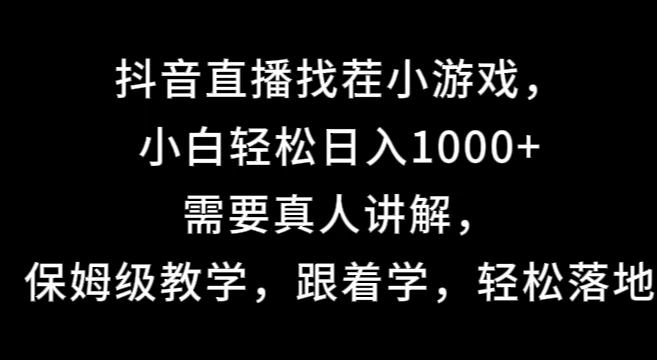 抖音直播找茬小游戏，小白轻松日入1000+需要真人讲解，保姆级教学，跟着学，轻松落地-资源项目网