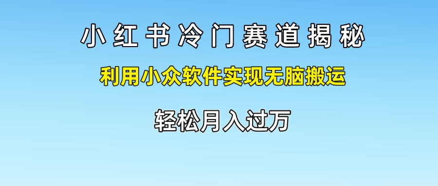 小红书冷门赛道揭秘,利用小众软件实现无脑搬运，轻松月入过万-资源项目网