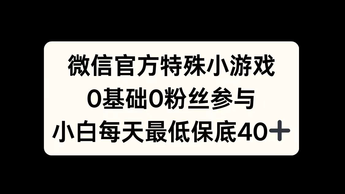 微信官方特定小游戏，0基础0粉丝，小白上手每天最少保底40+-资源项目网