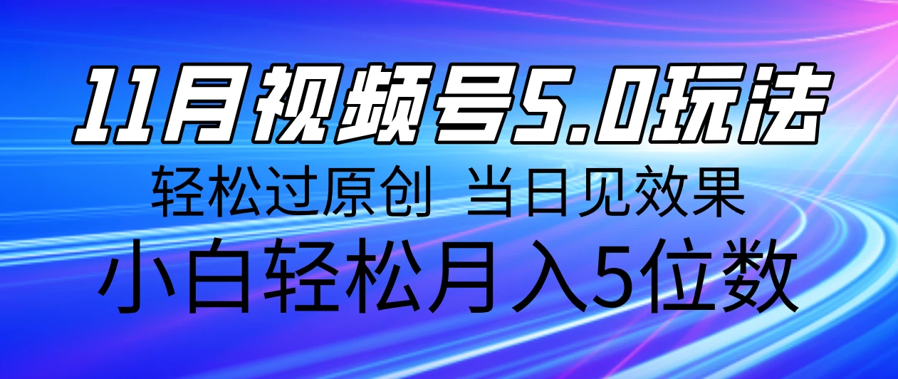 11月最新视频号5.0玩法，轻松过原创，当日见效果，小白轻松月入5位数-资源项目网