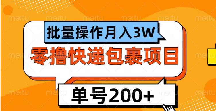 单号日撸200+，零撸快递包裹项目，批量操作月入3W+-资源项目网