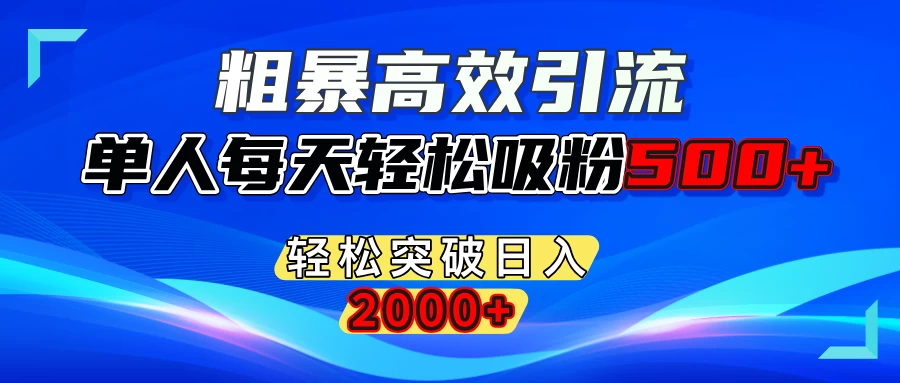粗暴高效引流,单人每天轻松吸粉500+,轻松突破日入2000+-资源项目网