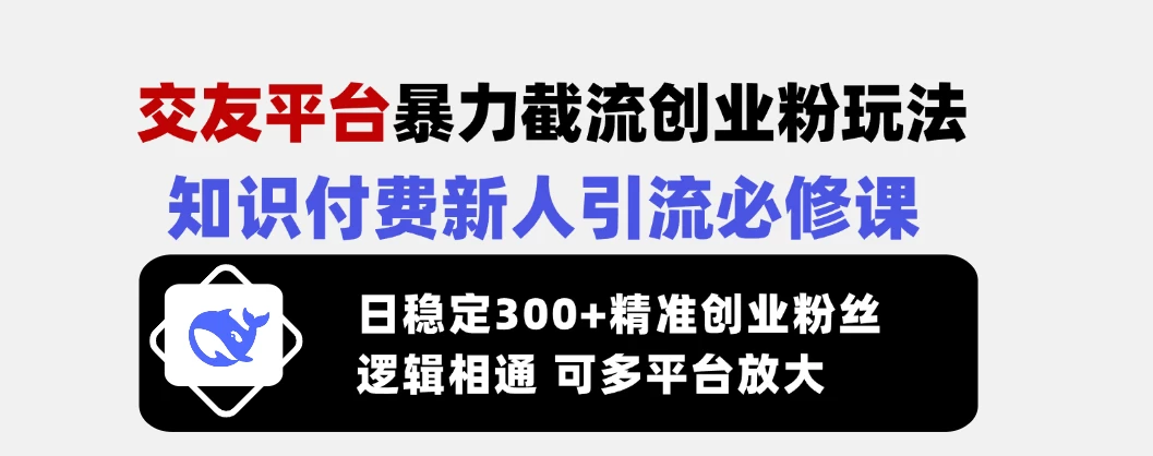 交友平台暴力截流创业粉玩法，知识付费新人引流必修课，日稳定300+精准创业粉丝，逻辑相通可多平台放大-资源项目网