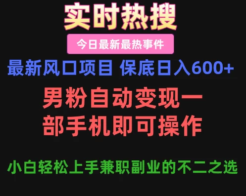 最新风口项目 保底日入600+,男粉自动变现,一部手机即可操作,小白轻松上手,兼职副业的不二之选-资源项目网