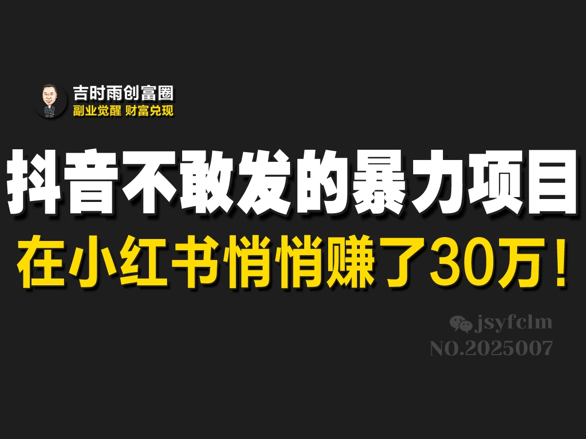 抖音不敢发的暴利项目,在小红书悄悄赚了30万!-资源项目网
