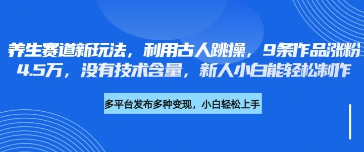 养生赛道新玩法，利用古人跳操，9条作品涨粉4.5万，没有技术含量，新人小白能轻松制作-资源项目网