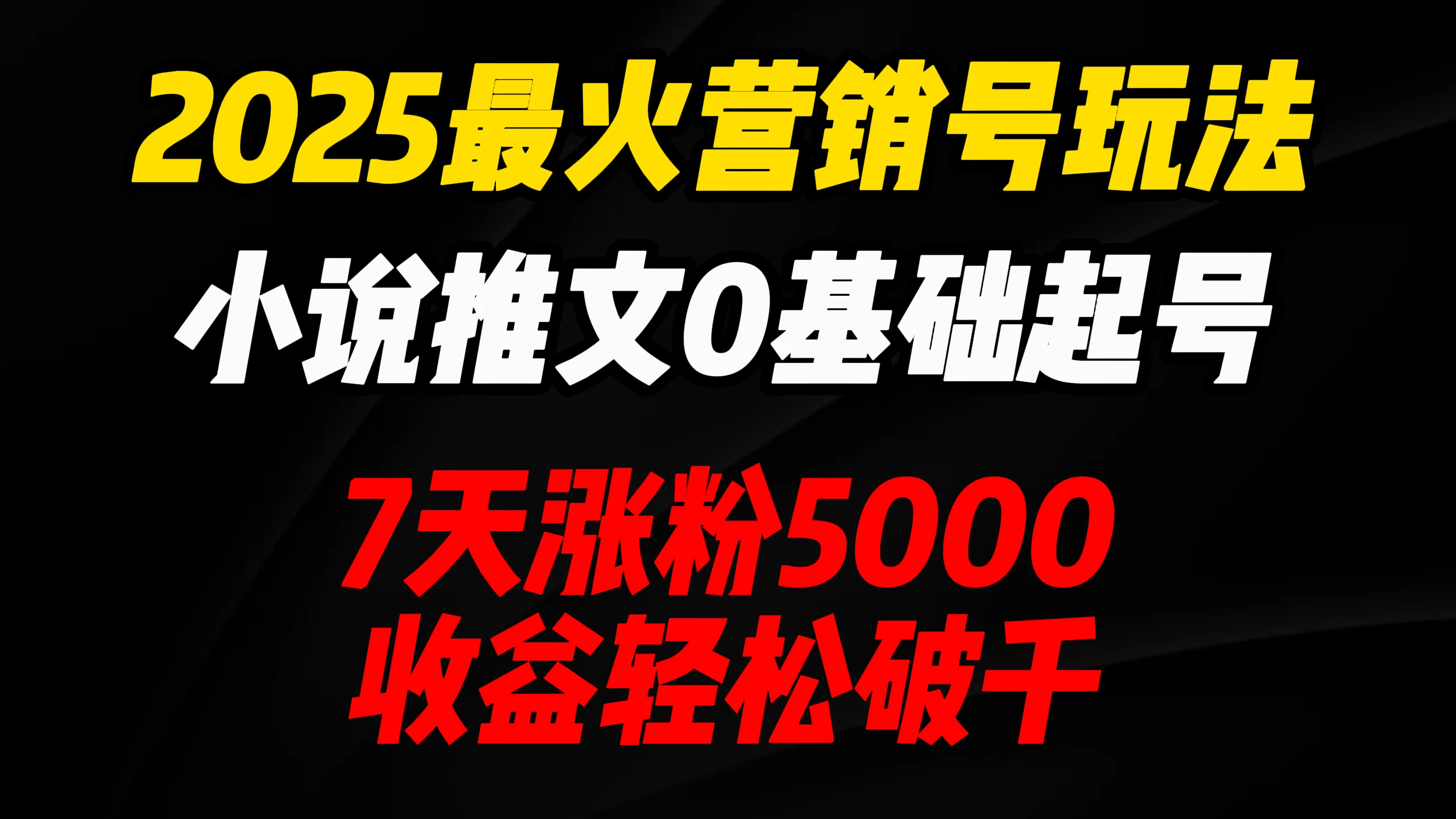 2025最火营销号玩法:小说推文0基础起号,7天涨粉5000,收益轻松破千!-资源项目网