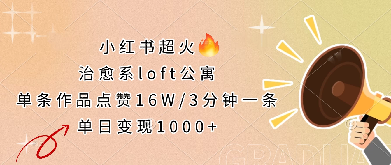 小红书超火的治愈系loft公寓,单条作品点赞16W,3分钟一条,单日变现1000+-资源项目网