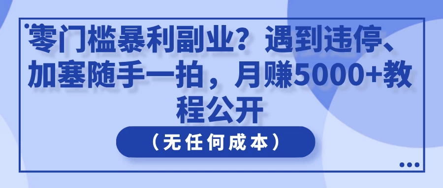 零门槛暴利副业？遇到违停、加塞随手一拍，月赚5000+教程公开（无任何成本）-资源项目网