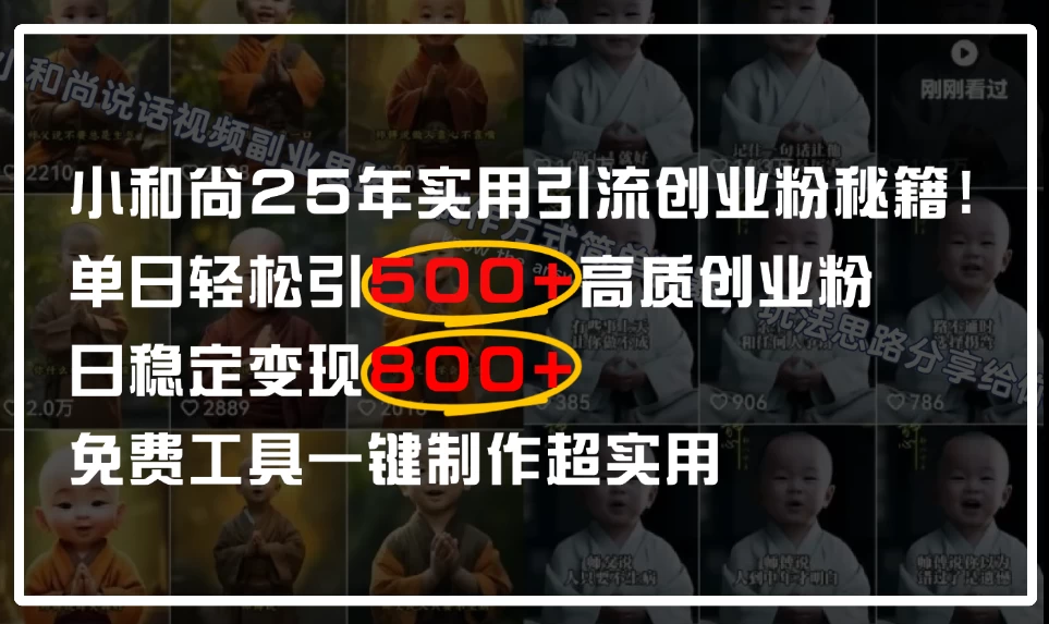 小和尚2025年实用引流秘籍!单日轻松引500+高质量创业粉,日变现800+,一键制作超实用-资源项目网