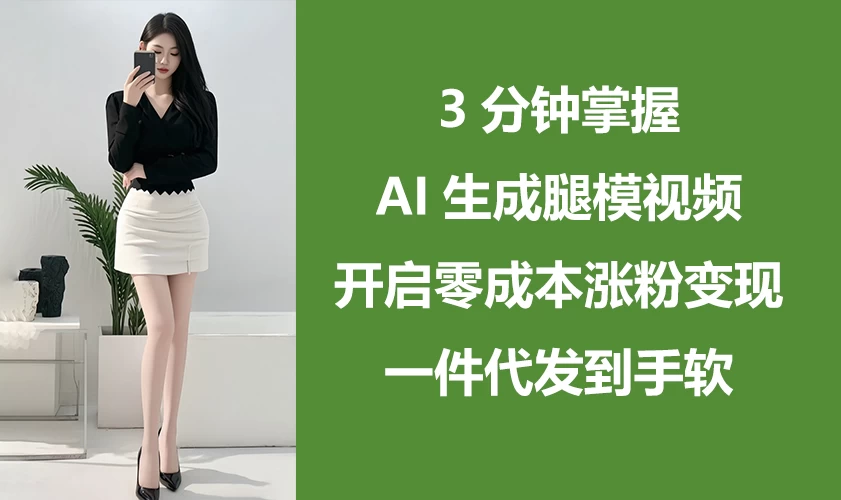 3分钟掌握AI生成腿模视频，开启0成本涨粉变现，一件代发到手软-资源项目网