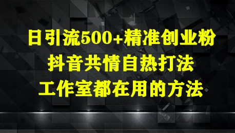 日引流500+精准创业粉,抖音共情自热打法,工作室都在用的方法-资源项目网