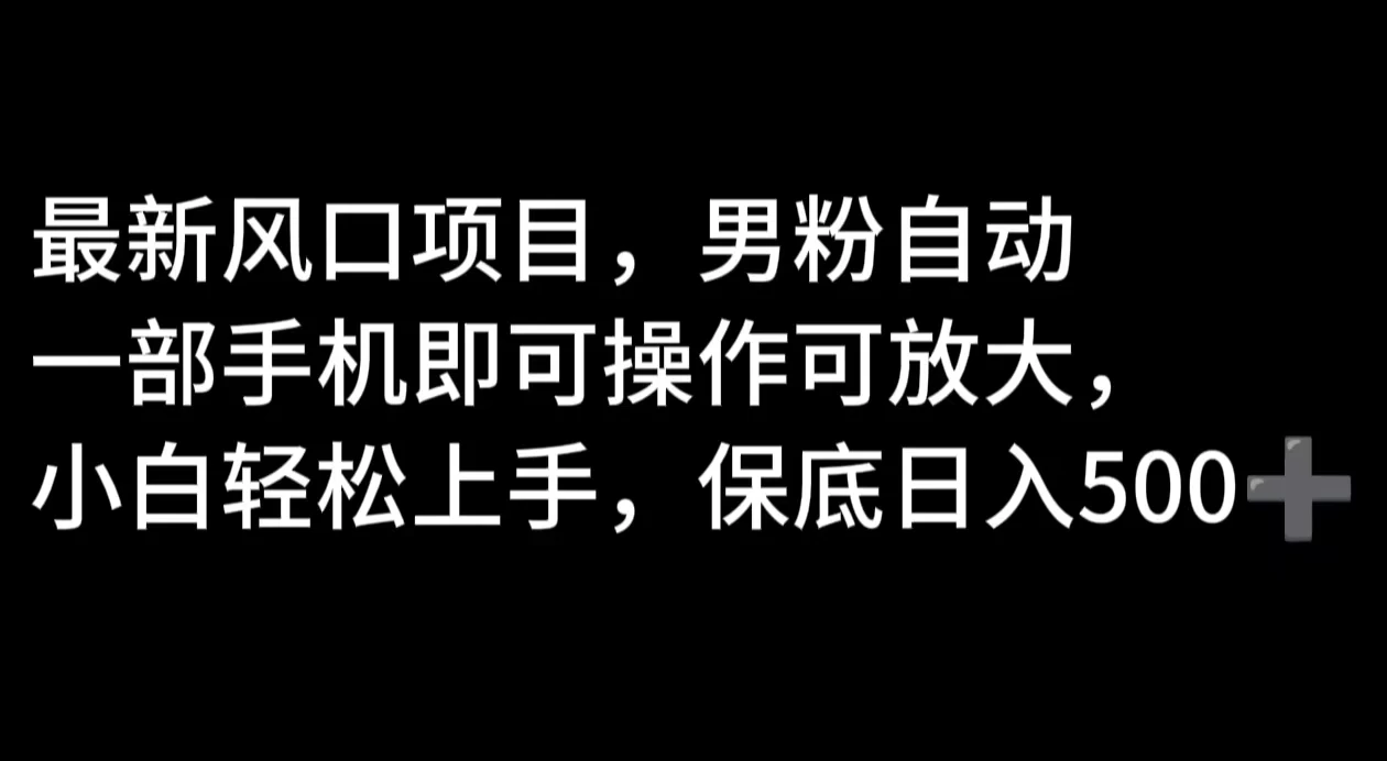 最新风口项目，男粉自动，一部手机即可操作可放大，小白轻松上手，保底日入500+-资源项目网