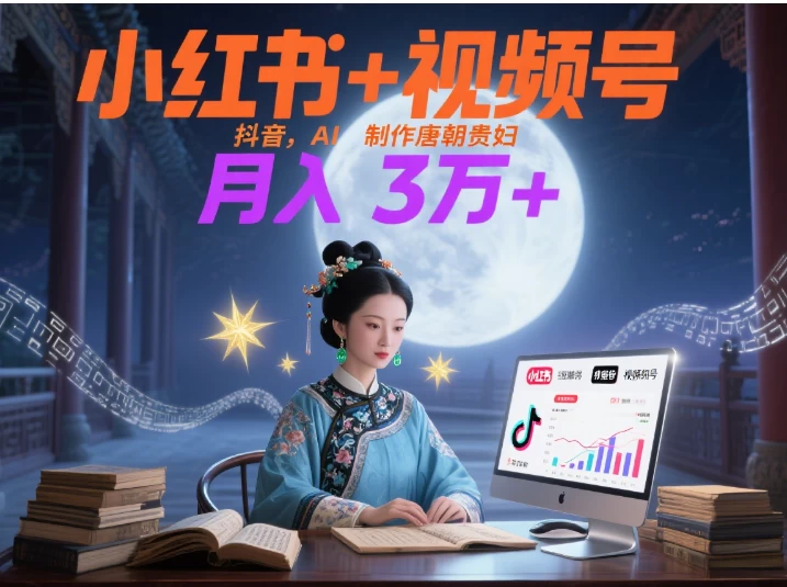 小红书+视频号+抖音，AI轻松制作唐朝贵妇IP，毒鸡汤、励志、减肥瘦身、养生赛道轻松切入，每天30分钟，轻松产出N条，月入3万+-资源项目网
