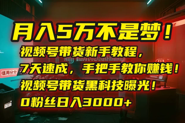💰月入5万不是梦!视频号带货新手教程,7天速成,手把手教你赚钱!视频号带货黑科技曝光!0粉丝日入3000+-资源项目网