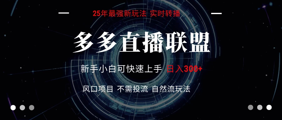 多多直播联盟 全新玩法 单机单日变现300+不要求电脑配置 玩法简单暴力 感兴趣观看课程领取资料-资源项目网