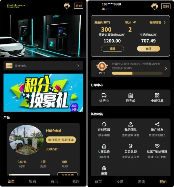 Fidelity充电桩投资理财系统源码-前端uniapp纯源码+后端PHP