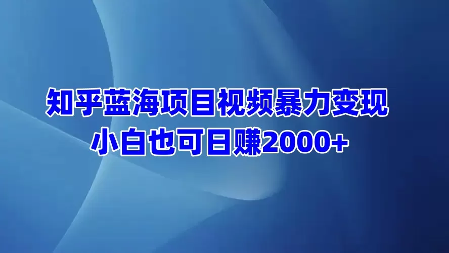 知乎蓝海项目视频带货 小白也可日赚2000+-资源项目网