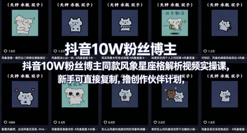 抖音10万粉丝星座性格解析视频实操课，新手复制创作伙伴计划，分成计划等-资源项目网