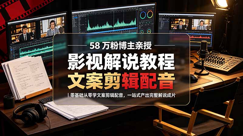 58万粉丝博主亲授影视解说教程，零基础学文案剪辑配音，一站式产出完整解说成片-资源项目网