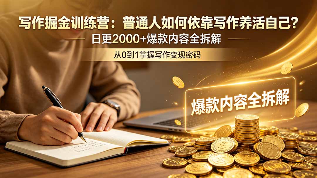 写作掘金训练营：普通人如何通过日更2000+内容实现自我养活？-资源项目网