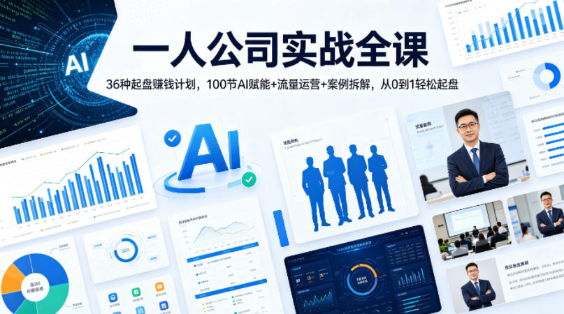 一人公司起盘实战全课：36种赚钱计划，100节AI赋能与流量运营，从零到一轻松起盘-资源项目网