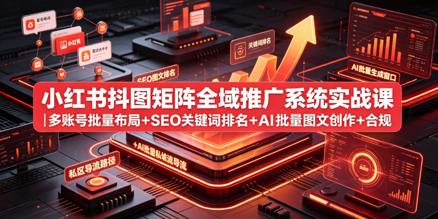 小红书抖图矩阵全域推广系统实战课：多账号批量布局、SEO关键词排名、AI图文创作及合规私域导流完整教程-资源项目网
