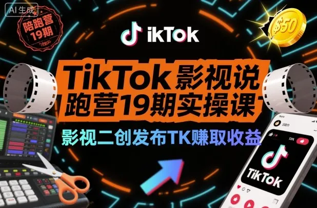 TikTok影视解说陪跑营19期实操课,影视二创TK赚取收益,万播50美金更新-资源项目网