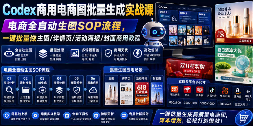Codex电商图批量生成实战课：SOP流程，一键制作主图、详情页、活动海报、封面教程-资源项目网