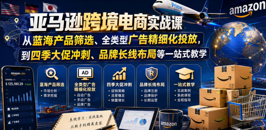 亚马逊跨境电商实战课程:从蓝海产品筛选到四季大促冲刺,全类型广告精细化投放及品牌长线布局-资源项目网