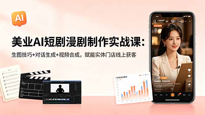 美业AI短剧漫剧制作实战课：生图技巧+对话生成+视频合成，赋能实体门店线上获客-资源项目网