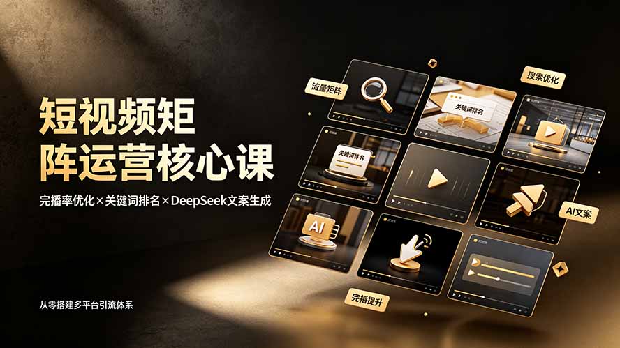 短视频矩阵运营核心课程：完播率提升、关键词排名优化与DeepSeek文案生成，搭建多平台引流体系-资源项目网