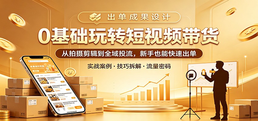 新手必学：0基础短视频带货全攻略，从拍摄剪辑到全域投流，快速出单技巧-资源项目网