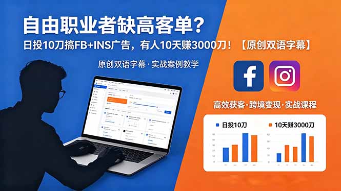 自由职业者如何通过日投10刀在FB+INS上赚取3000刀？揭秘原创双语字幕广告策略-资源项目网