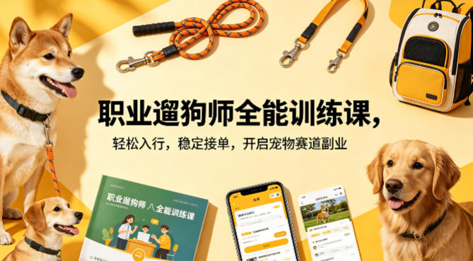 职业遛狗师全能训练课：轻松入行，稳定接单，开启宠物赛道副业-资源项目网