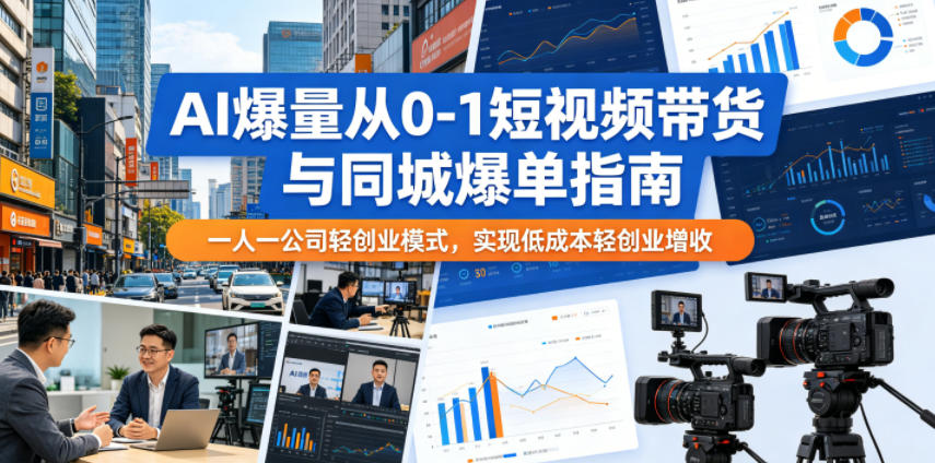 AI爆量短视频带货与同城爆单指南：一人一公司轻创业模式，低成本增收策略-资源项目网