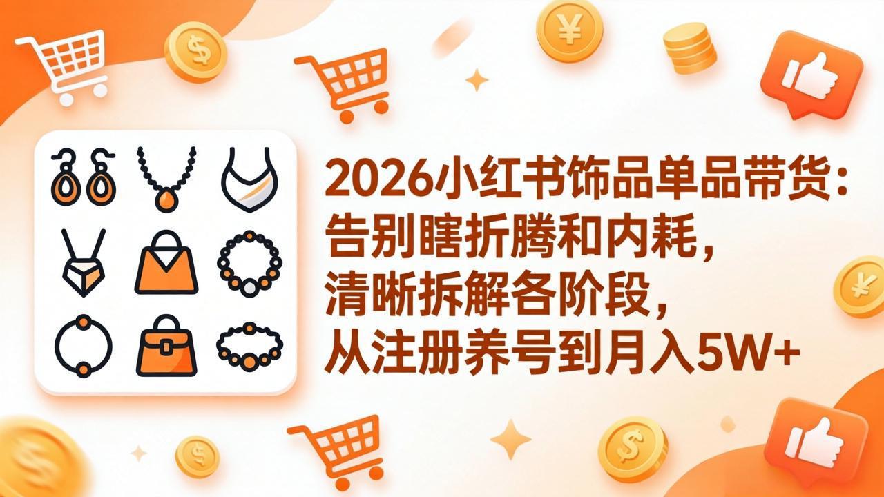 2026年小红书饰品单品带货指南：清晰拆解各阶段，从注册养号到月入5W+-资源项目网