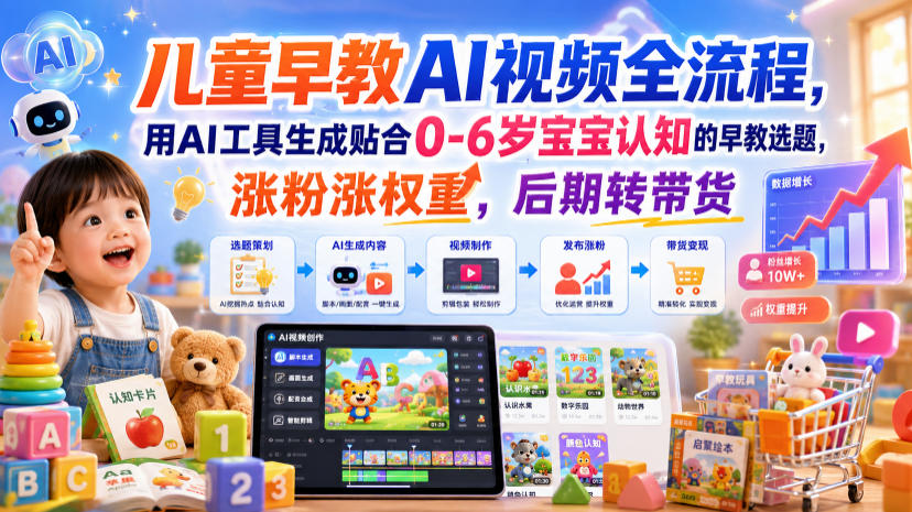 儿童早教AI视频全流程:利用AI工具生成适合0-6岁宝宝的教育内容,提升粉丝和权重,后期可转为带货策略-资源项目网