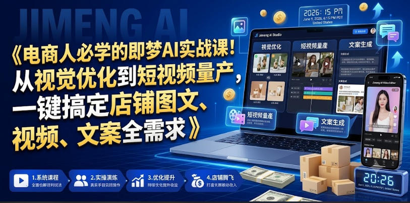 电商人必学:即梦AI实战课程,从视觉优化到短视频制作,一站式解决店铺图文、视频、文案需求-资源项目网