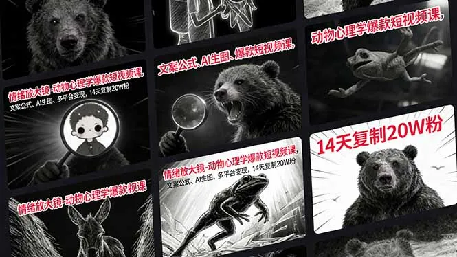 情绪放大镜：动物心理学短视频课程，AI生图技巧、多平台变现策略，14天快速吸粉20万-资源项目网