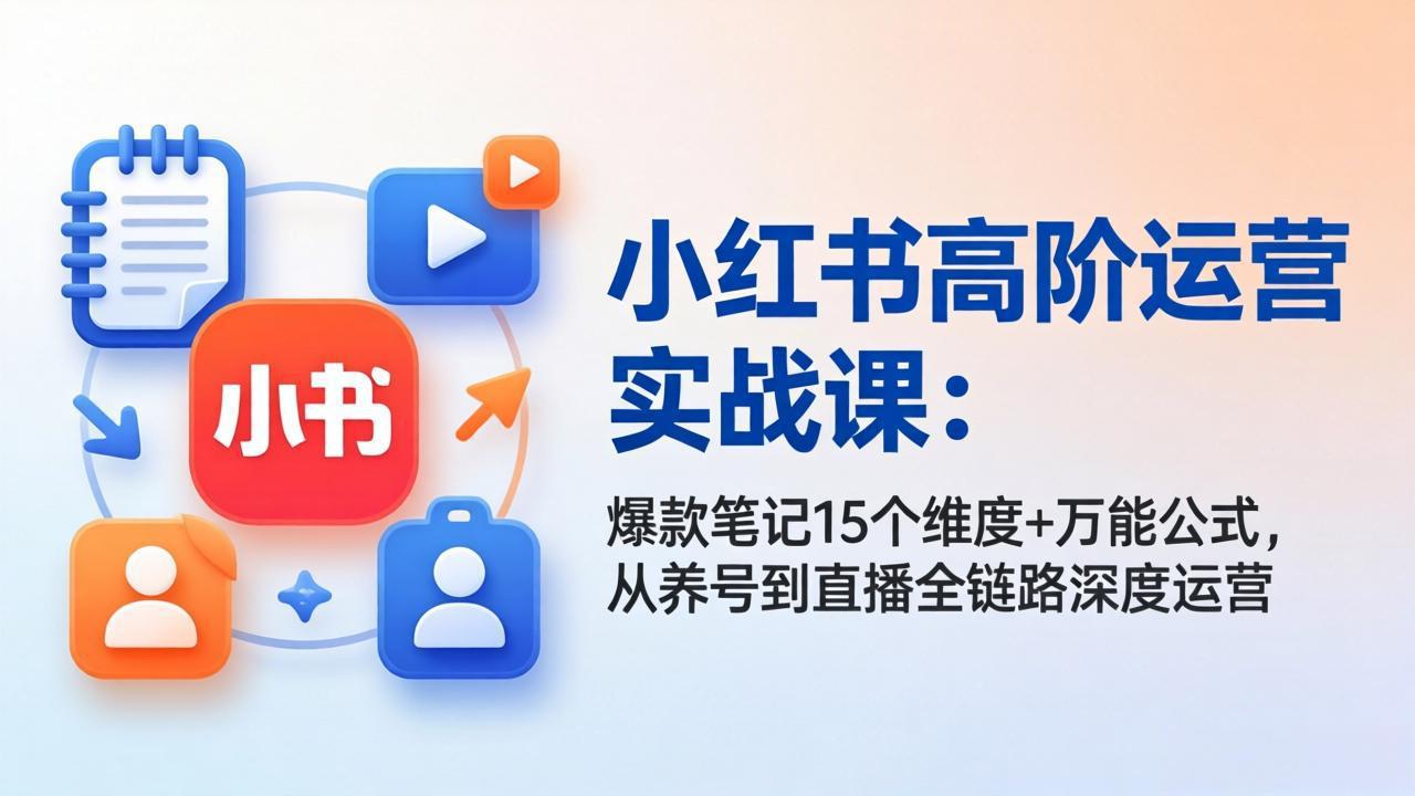 小红书高阶运营实战课：爆款笔记15个维度+万能公式，从养号到直播全链路深度运营-资源项目网