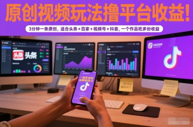 原创视频收益提升技巧:3分钟产出,多平台同步,头条、百家、视频号、抖音全兼容-资源项目网