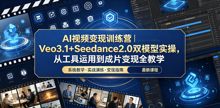 AI视频变现训练营:Veo3.1+Seedance2.0双模型实操,工具运用到成片变现全教学-资源项目网