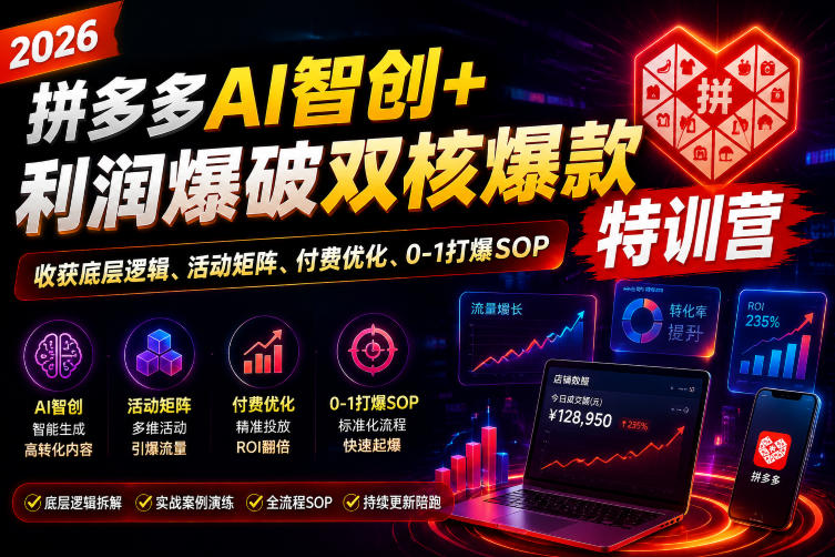 2026拼多多AI智创+利润爆破双核爆款特训营:掌握底层逻辑、活动矩阵、付费优化与0-1打爆SOP-资源项目网