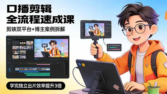 口播剪辑速成课:剪映双平台+博主案例解析,提升出片效率3倍-资源项目网