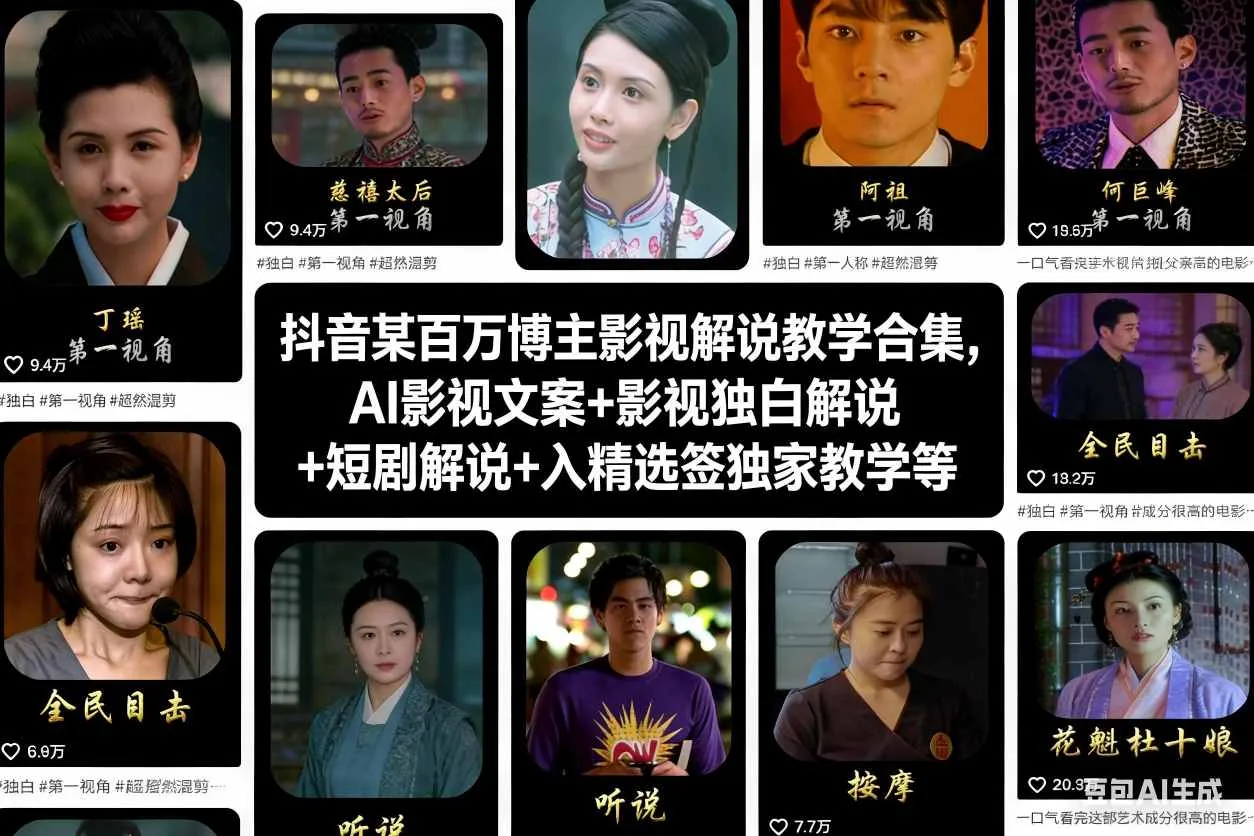 抖音百万博主影视解说教学合集：AI影视文案、独白解说、短剧解说及精选签独家教学-资源项目网